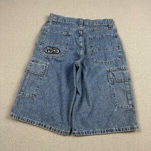 Vintage Lee Pipes Embroidered Jean Shorts Cargo Baggy Skate Large 29” w